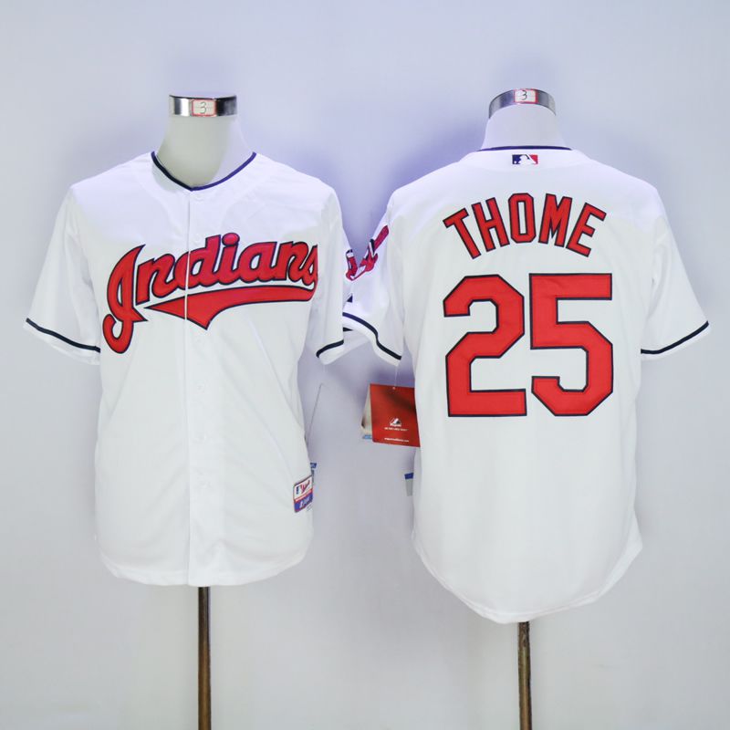 Men Cleveland Indians #25 Thome White MLB Jerseys